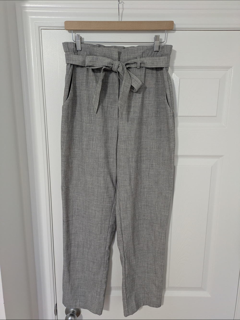 H&M Gray Paperbag Waist Trousers with Self Tie
